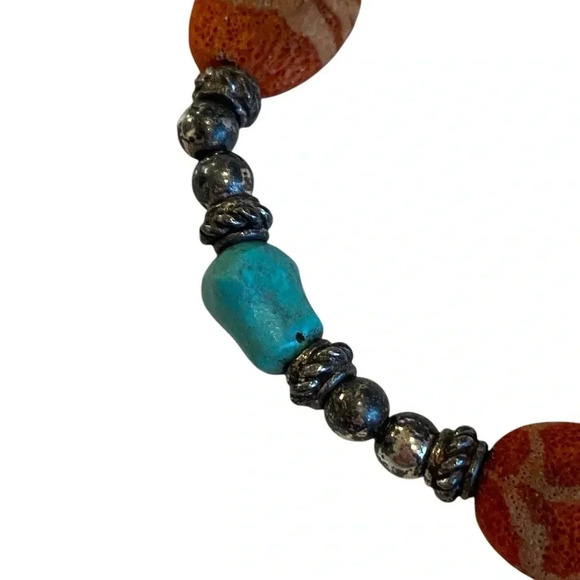 Vintage Womens Red Coral And Turquoise Beaded Bracelet Boho Native American - Picture 3 of 5